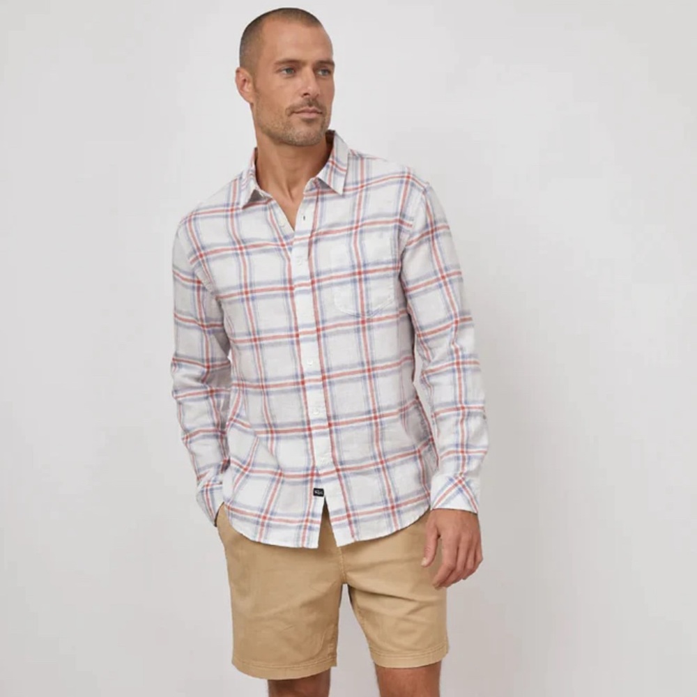 Rails Wyatt Long Sleeve Cotton Button-Up Plaid Collared Shirt, Flag Blue, Size L